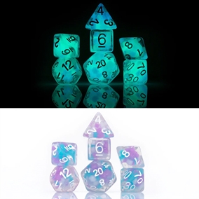 Glow in the Dark Cotton Candy Glowworm Dice Set - Rollespilsterninger - Sirius Dice